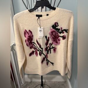 Ted Baker Cream Ivory Floral Knit long sleeve sweater Extra Large XL Wool Alpaca
